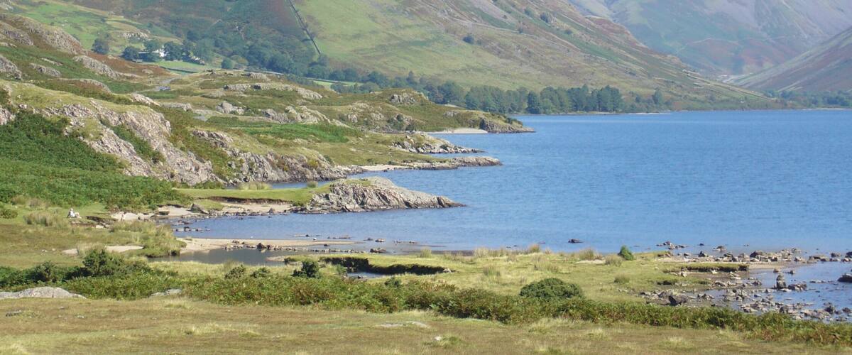 Looking out across Wast Water with Yewbarrow (left) and Great Gable, Wasdale, Lake District National Park, UK