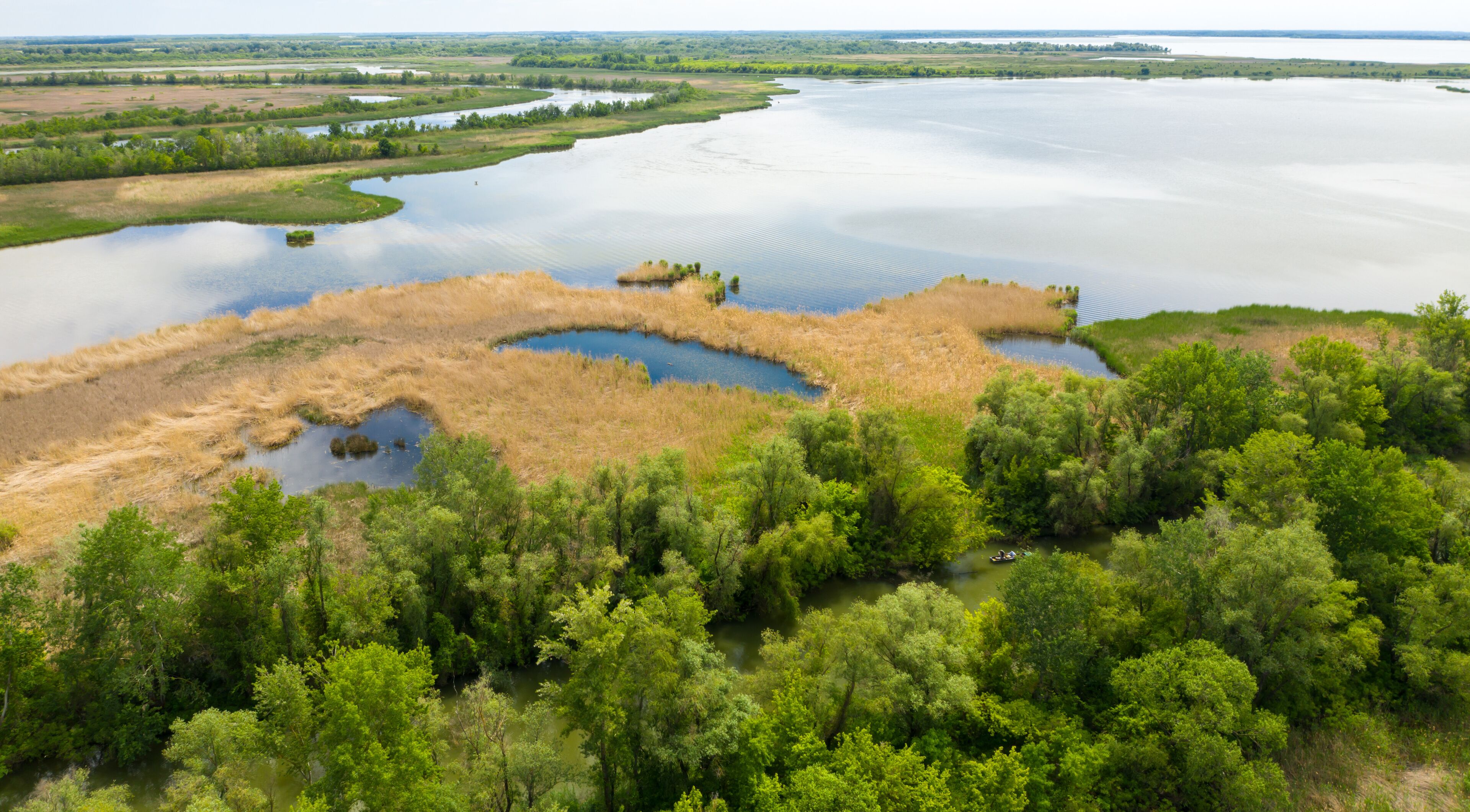 Aerial view of Tisza Lake.