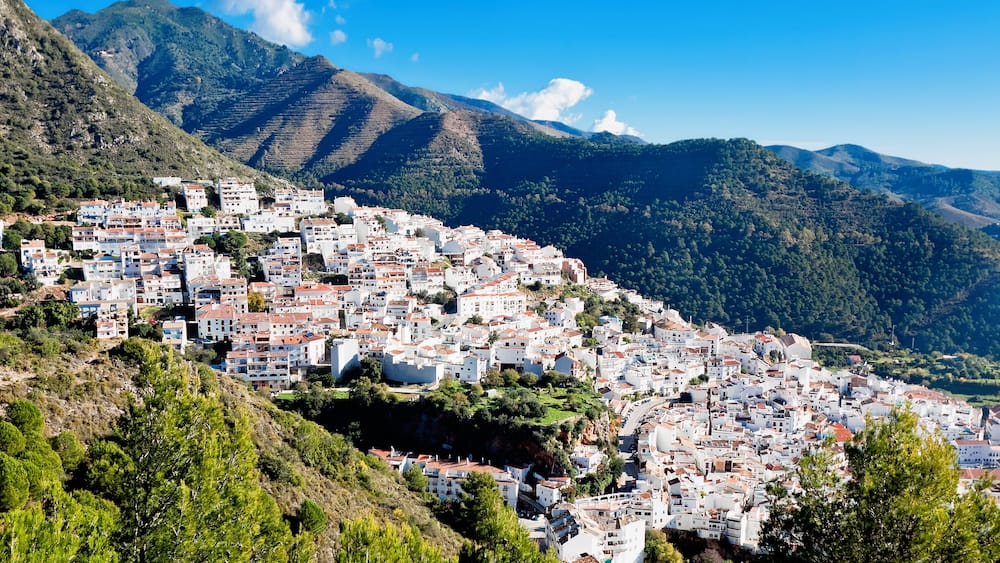 View of town and surrounding countryside, Ojen, Malaga Province, Andalusia, Spain