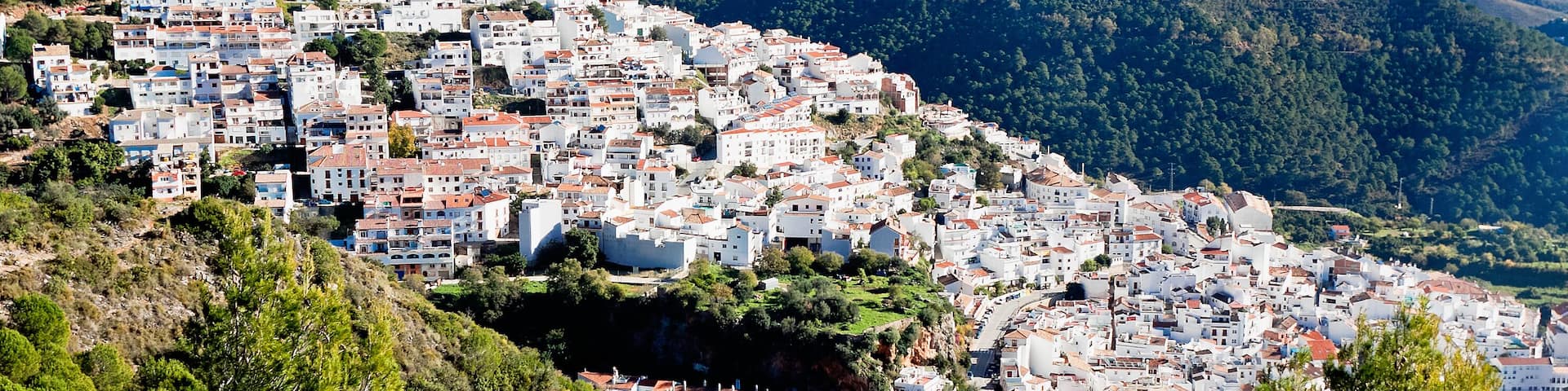 View of town and surrounding countryside, Ojen, Malaga Province, Andalusia, Spain
