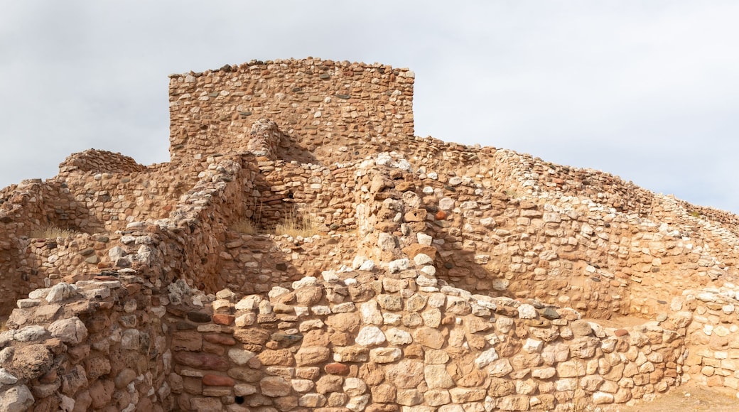 Ancient Native Apache Indian Pueblo Old Indigenous Sinagua Stone Ruins Panoramic Exterior View. Tuzigoot National Monument Clarkdale Arizona Southwest US