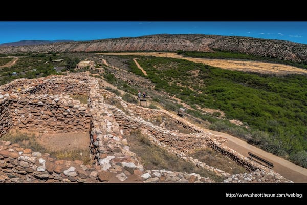 I posted an image from the base of the monument which shows a large "turret" structure situated at the top. This image was taken from that structure, looking back across the opposite side of the monument, towards the visitors center and the hills of the Verde River Valley in the background.