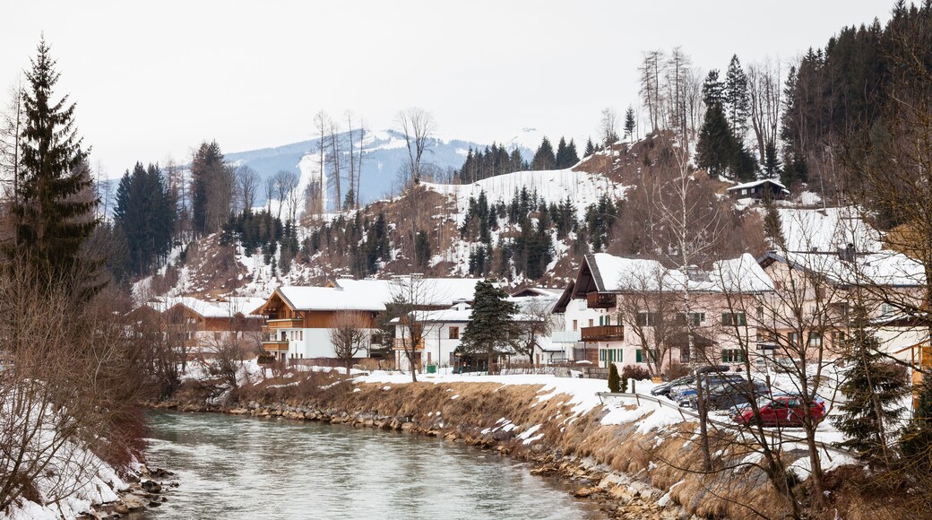 The Salzach River flows through the village of Bruck an der Grossglocknerstrasse in the state of Salzburg, Austria.