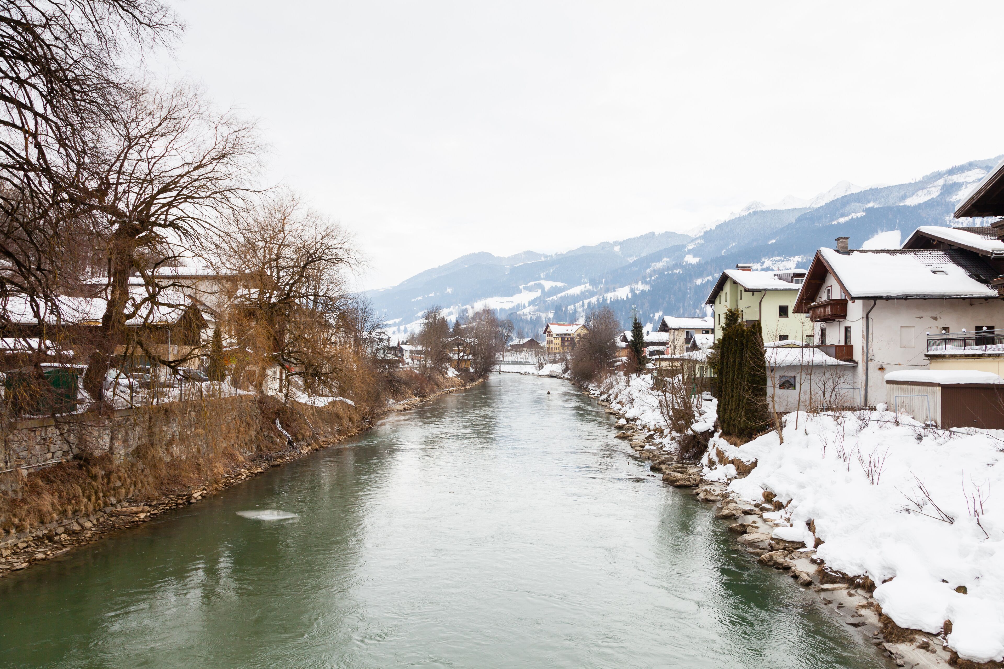The Salzach River flows through the village of Bruck an der Grossglocknerstrasse in the state of Salzburg, Austria.