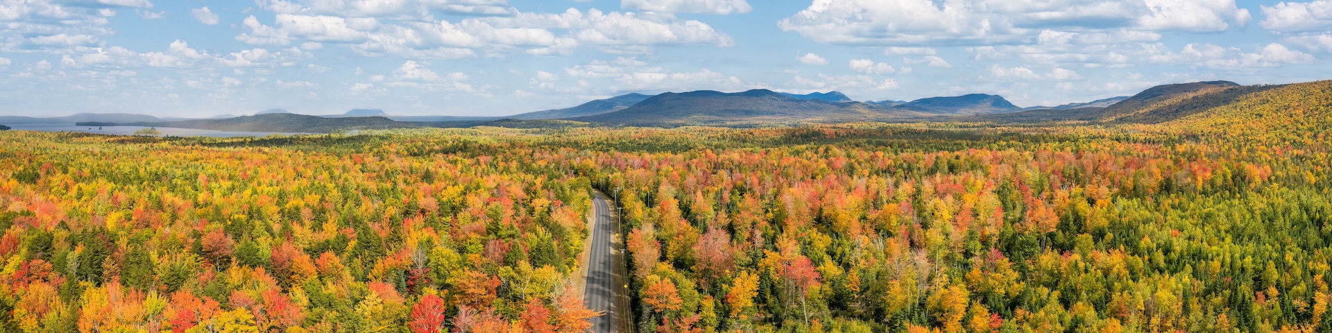 Scenic Drive in autumn near Moosehead Lake - Maine
