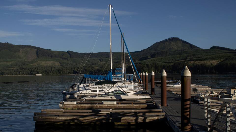 Boats rest at dock at Dexter