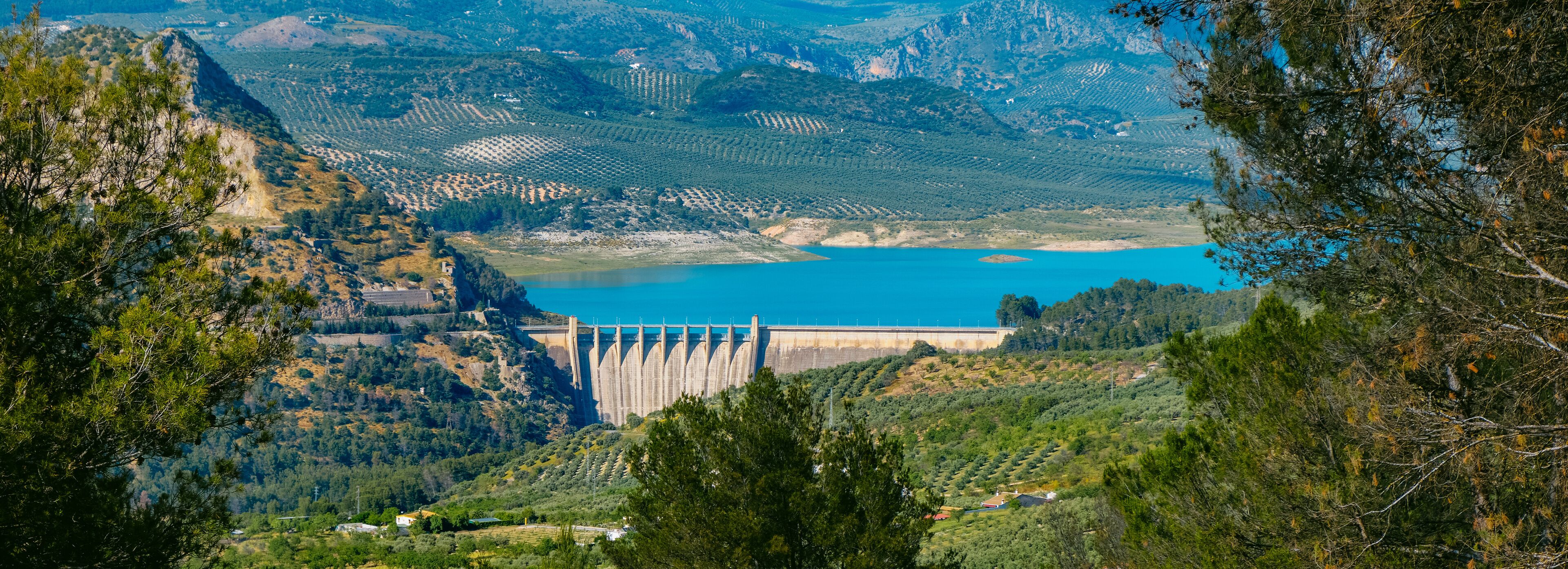 panoramic view of the Iznajar reservoir dam, Spain
