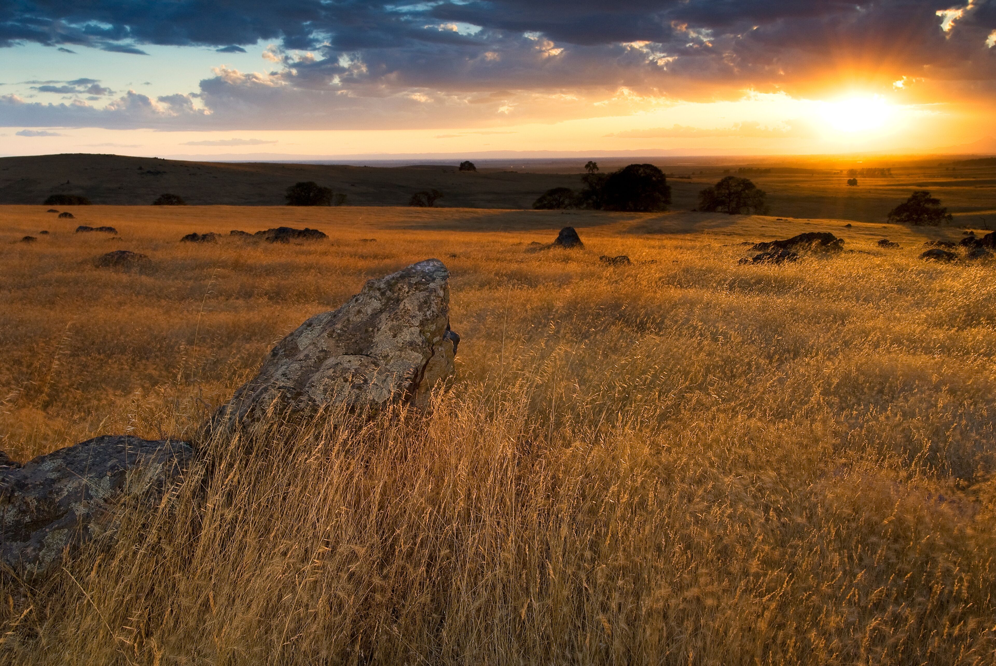 Sunset on Sacramento Valley from Spenceville Wildlife Refuge. Yuba City, California