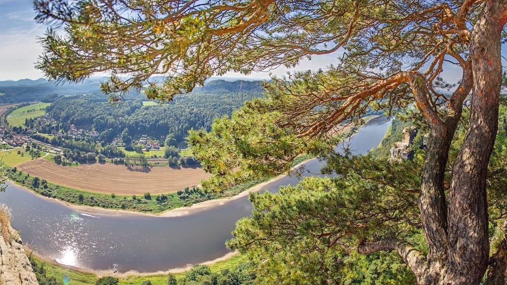 Panoramic view of Elbe river bend in Saxon Switzerland