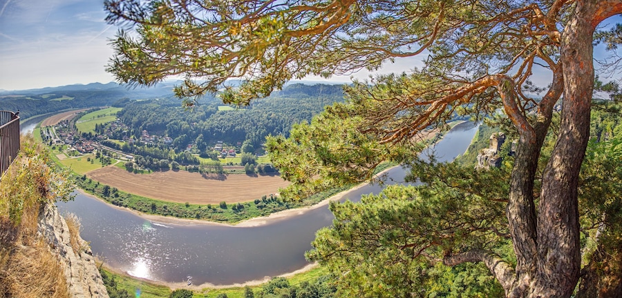 Panoramic view of Elbe river bend in Saxon Switzerland