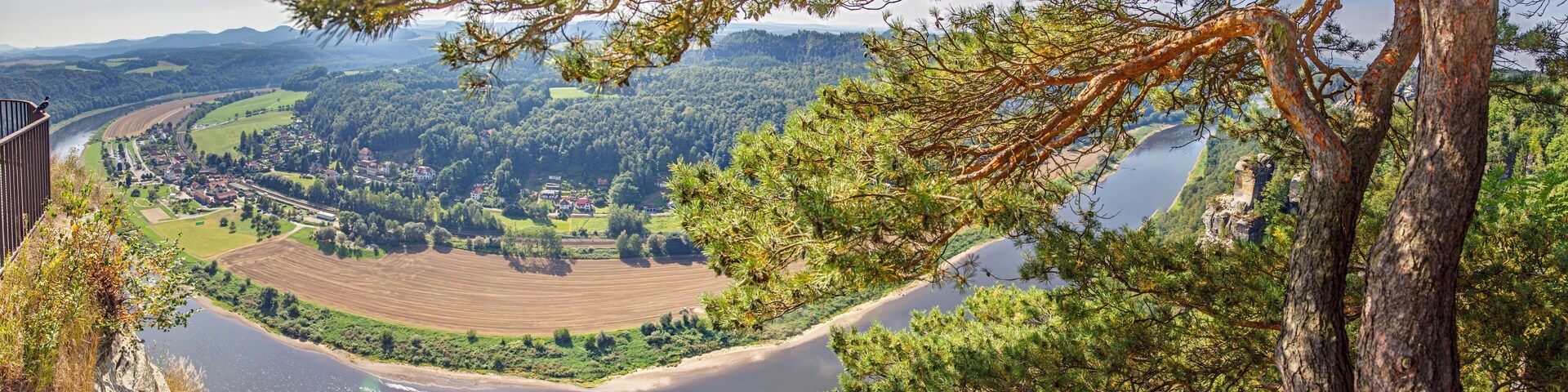 Panoramic view of Elbe river bend in Saxon Switzerland