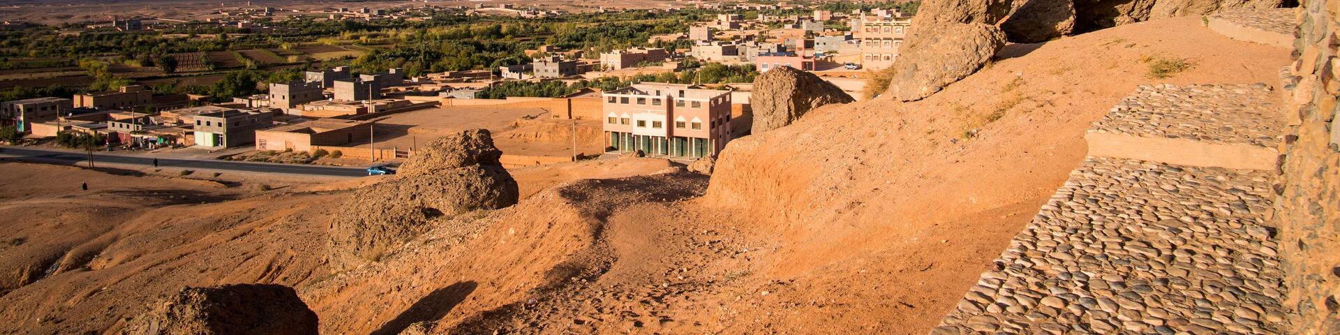 View of Kelaat Mgouna, Kalaat M'Gouna or El Kelaa M’Gouna village in the Valley of roses in Morocco, Africa