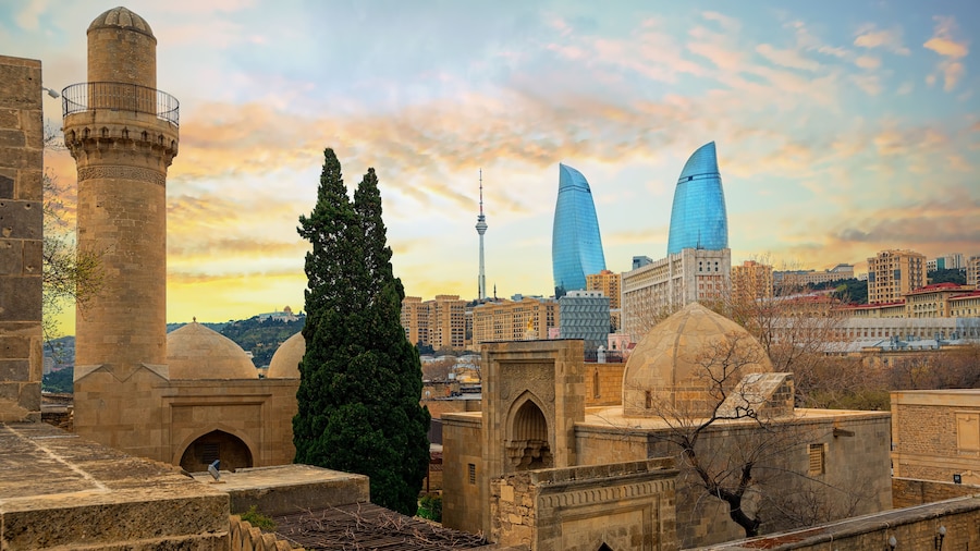 Old and modern architecture in Baku city, Azerbaijan