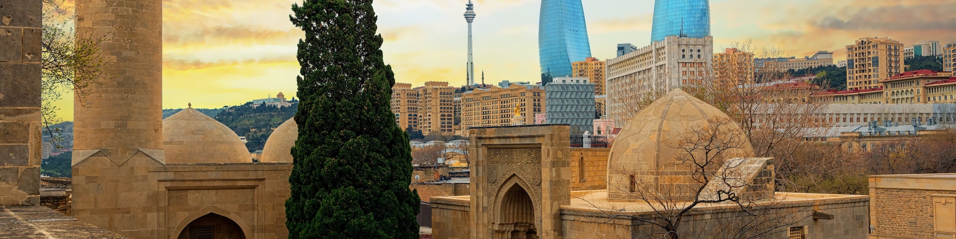 Old and modern architecture in Baku city, Azerbaijan