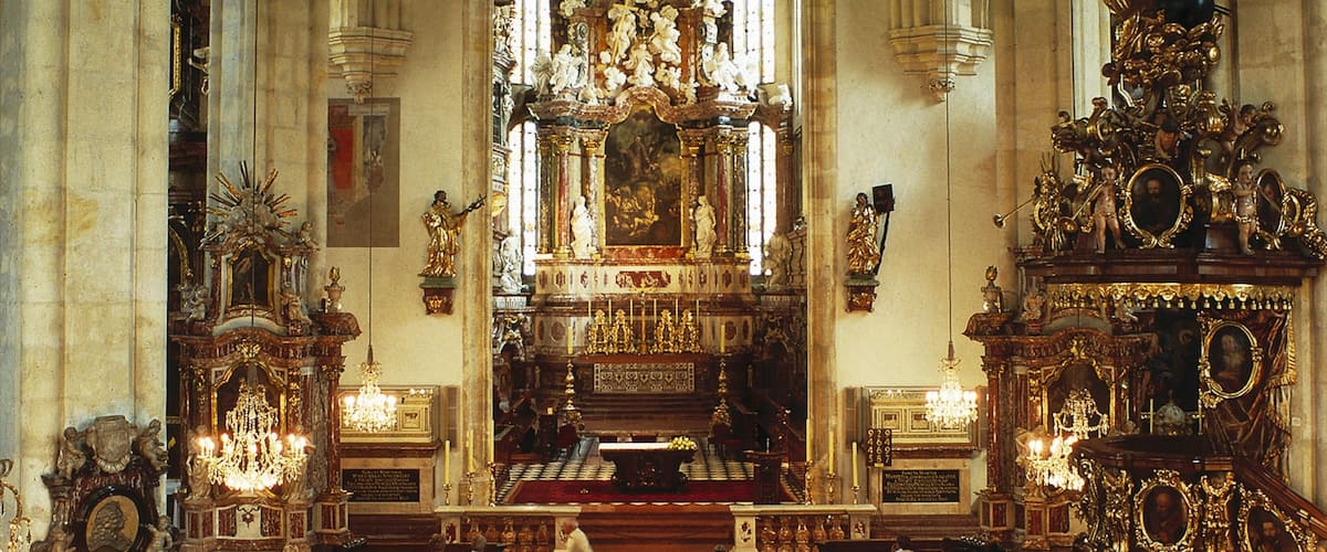 Graz Cathedral featuring heritage architecture, a church or cathedral and interior views