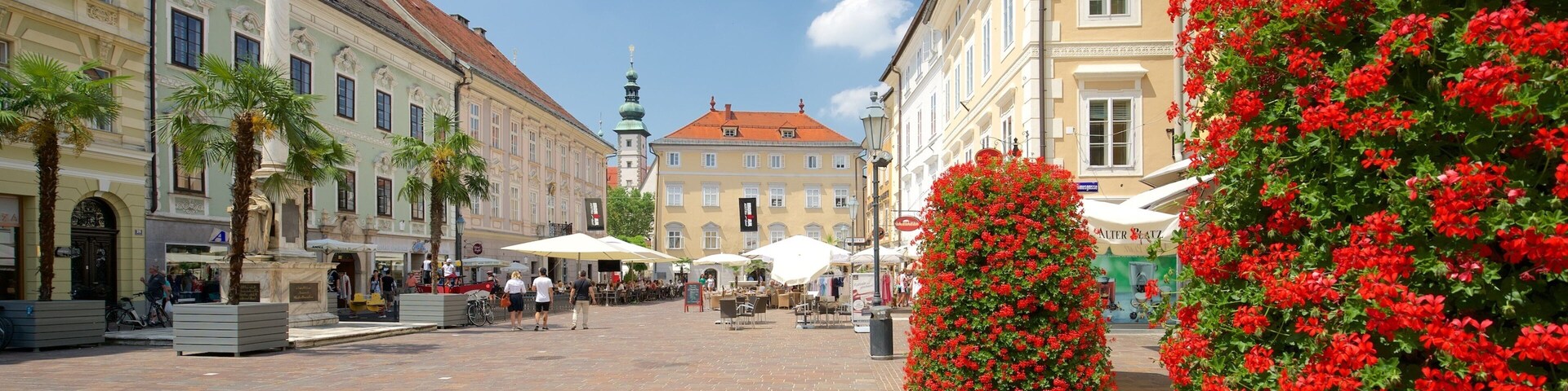 Old Square which includes heritage elements and flowers