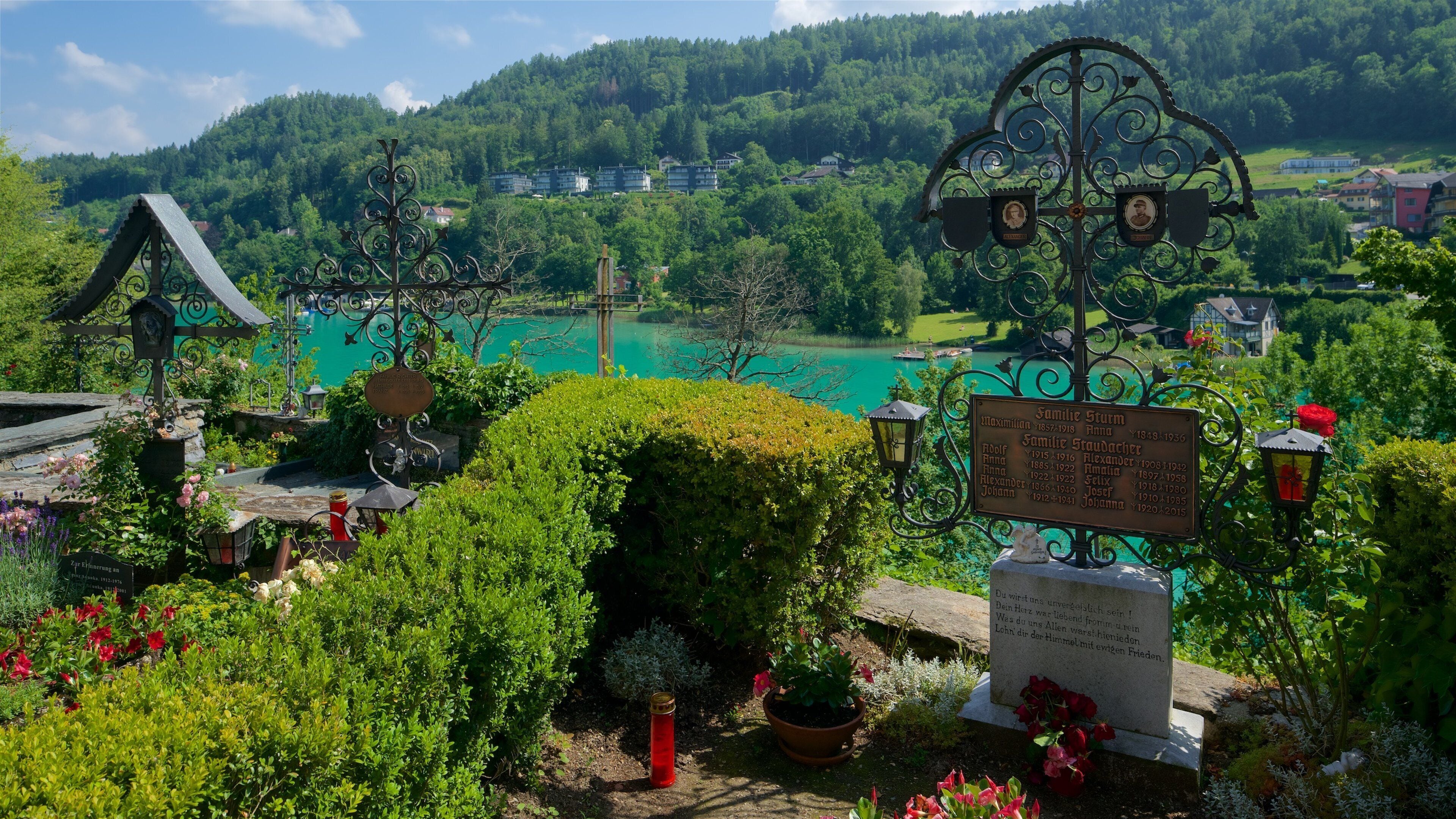 St. Primus and Felician Parish Church featuring signage, tranquil scenes and a garden