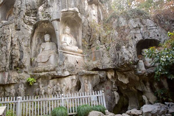 Lingyin Temple which includes a temple or place of worship and religious aspects