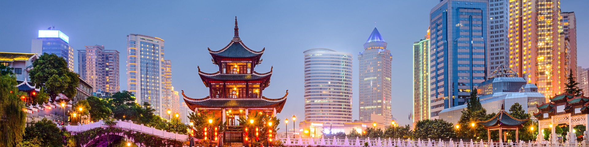 Guiyang, China skyline at Jiaxiu Pavilion on the Nanming River., Shutterstock ID 245773270, Purchase Order: -