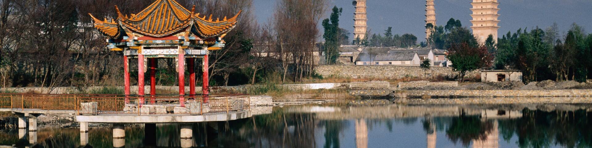 China, Yunnan Province, Dali, Three Pagodas of Chongsheng Temple