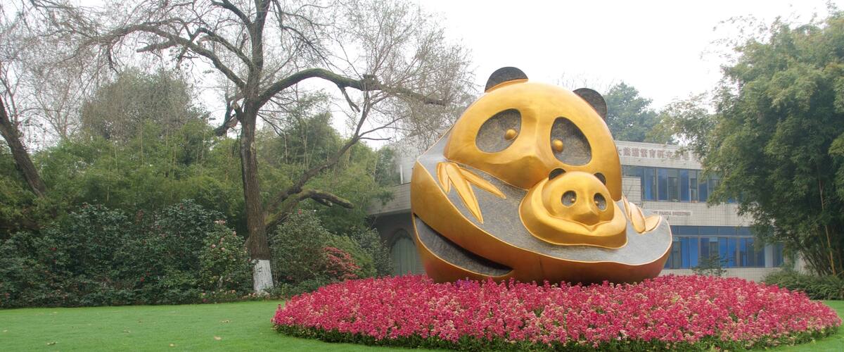 Giant Panda Breeding Research Base featuring outdoor art, a park and flowers