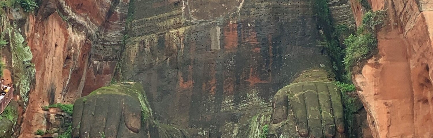 Breath taking views from the mountain or river, the giant Buddha sits peaceful as the people go by #Nature
