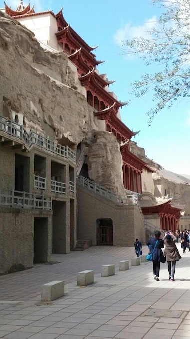 Mogao caves Buddhist statuary and frescos inside the caves