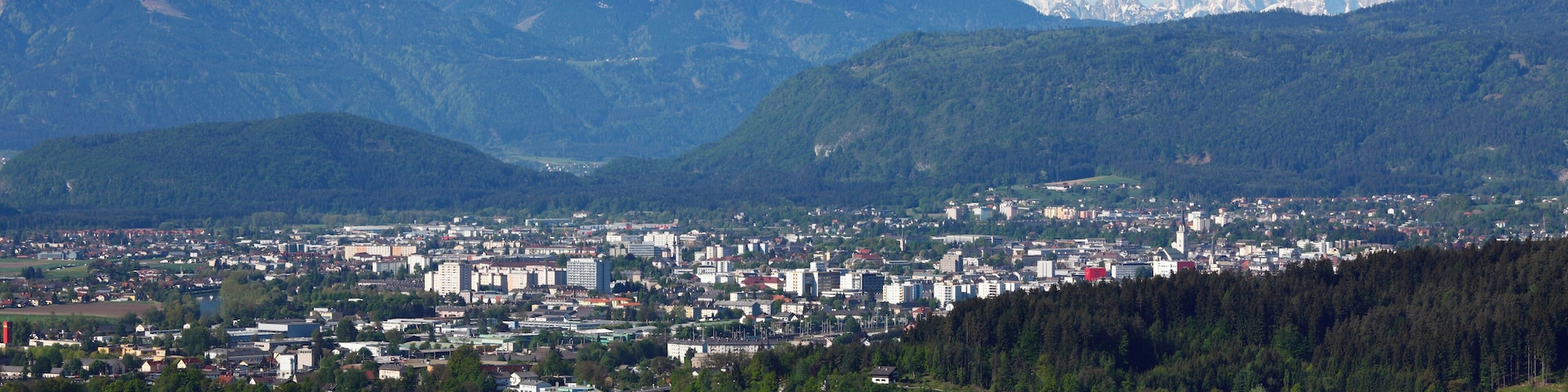 View from the Landskron castle ruins and Karawanken Villach, Carinthia, Austria,  Europe