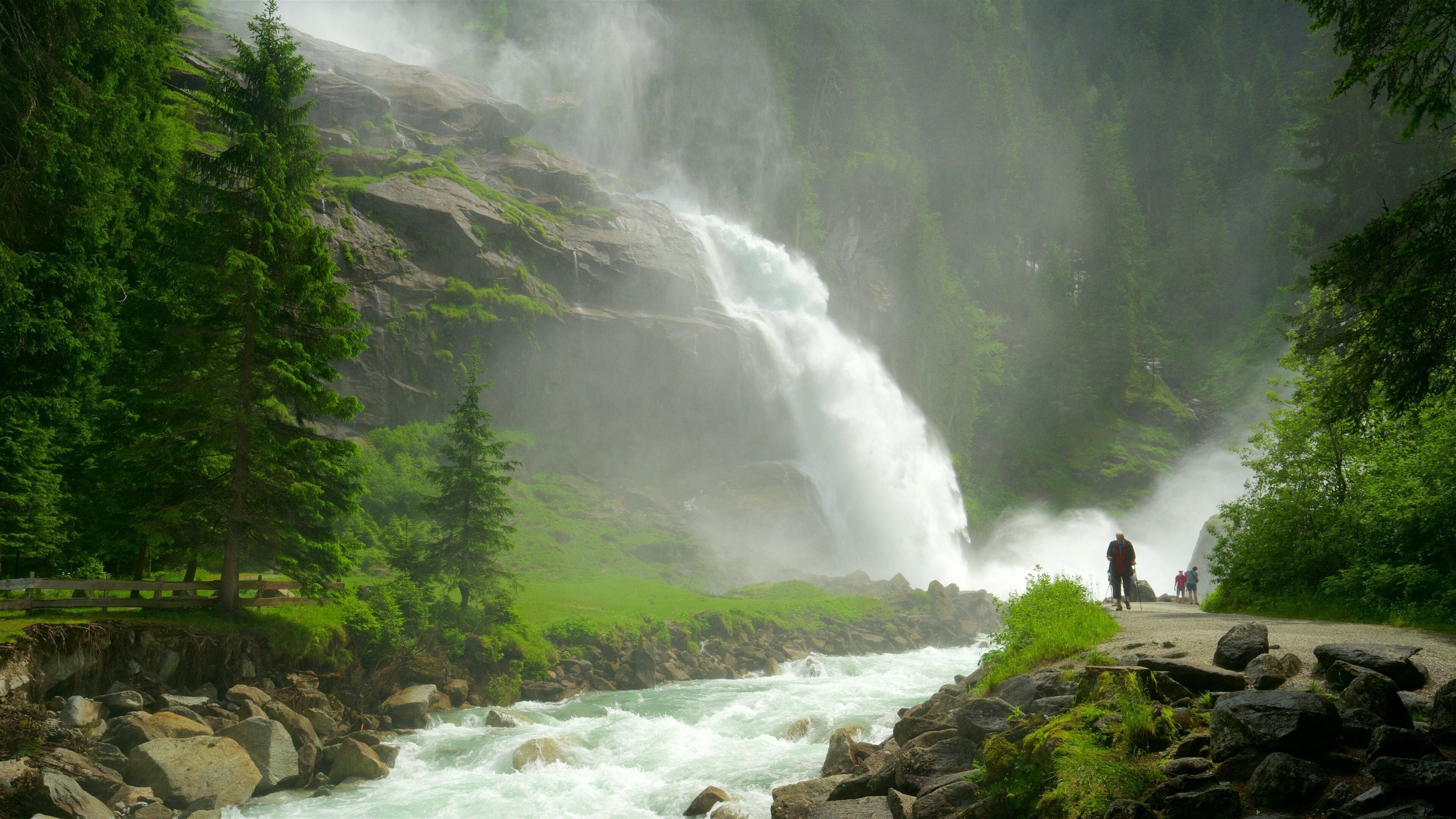 Krimmler Waterfalls showing a river or creek, forest scenes and a waterfall