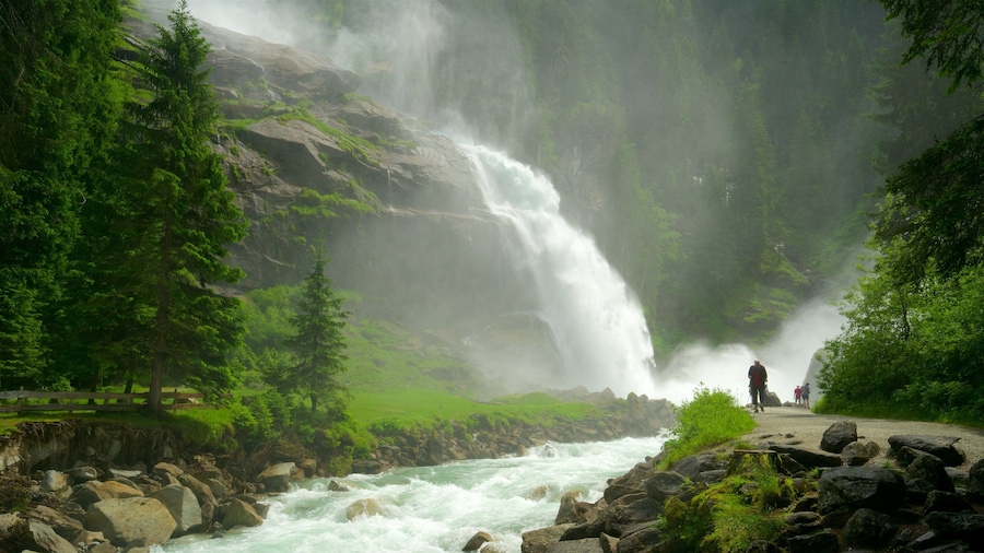 Krimmler Waterfalls showing a cascade, forests and a river or creek