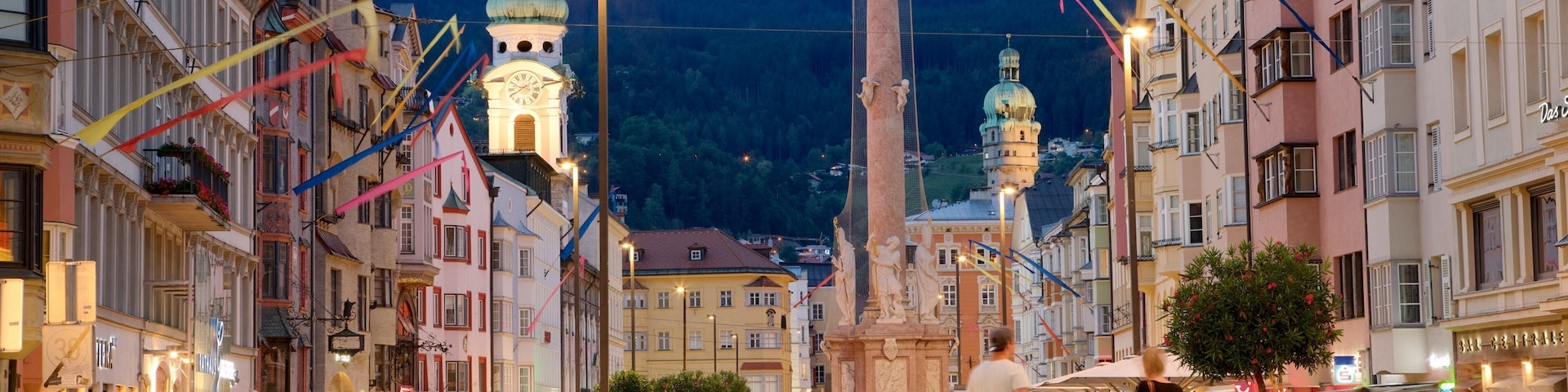 St. Anne’s Column featuring heritage elements, a square or plaza and night scenes