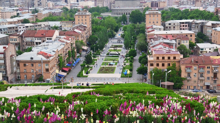 View of Yerevan city center from the top of Cascade Building, Yerevan, Armenia
