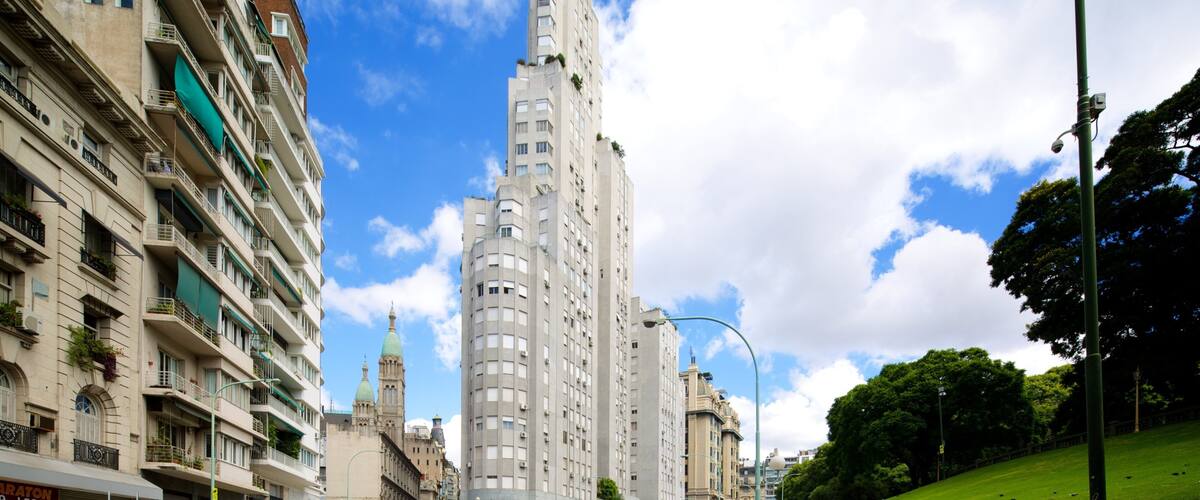 Plaza San Martin which includes a skyscraper, street scenes and a city