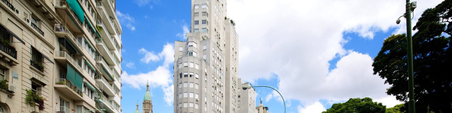 Plaza San Martin showing street scenes, a high-rise building and a city