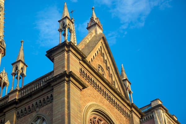 A historic church with Gothic architecture, featuring pointed arches and intricate stone carvings.