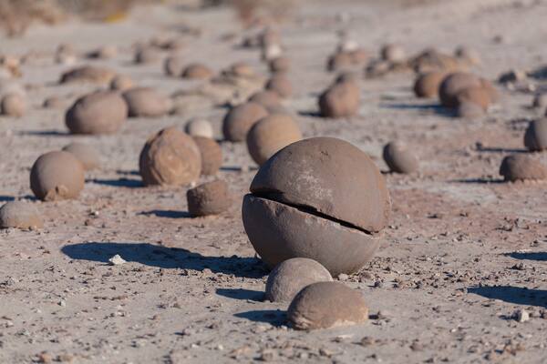 Rock formations in a national park Ischigualasto, Moon Valley (Valle de la Luna), San Juan, Argentina