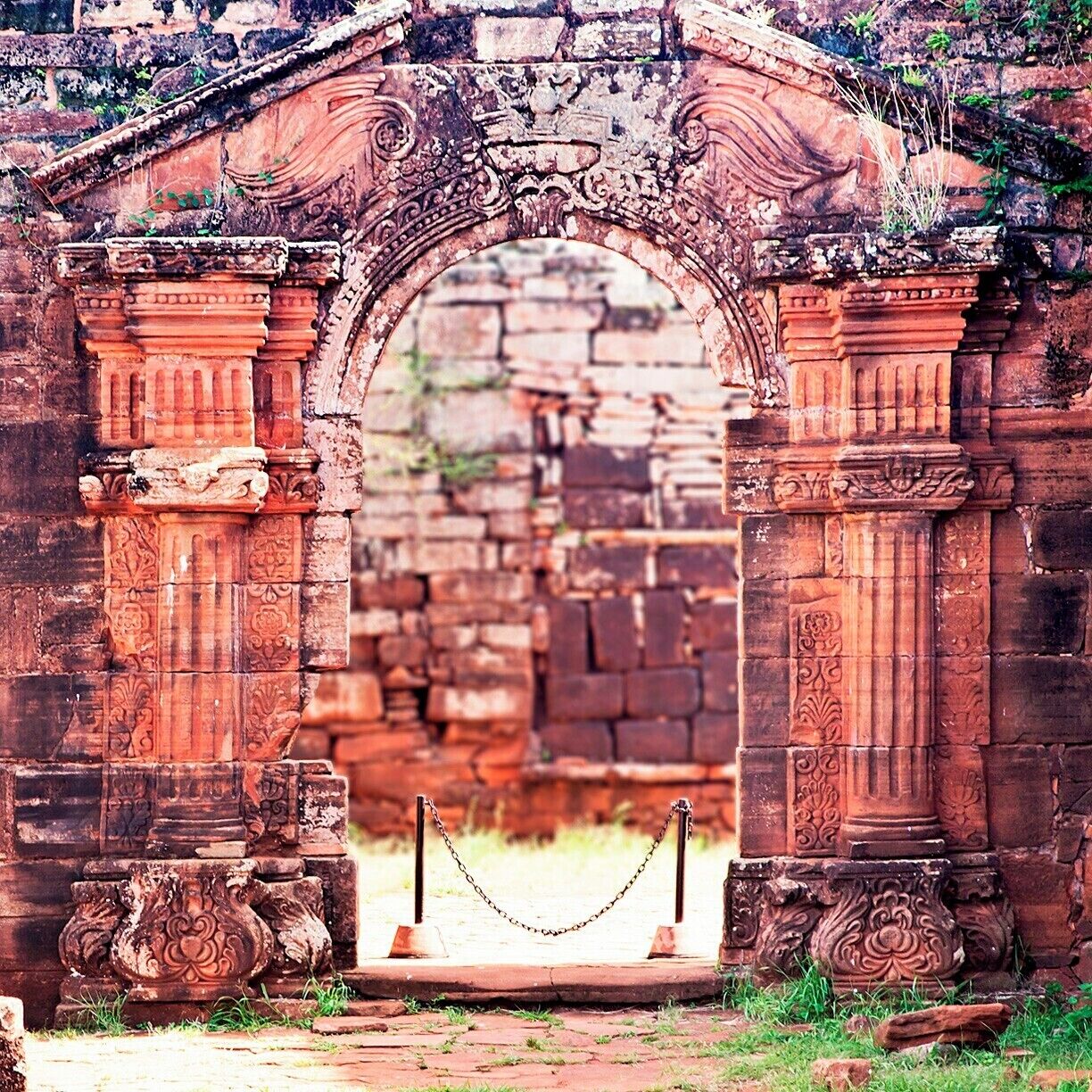 Although all of the woodwork and much of the stonework has been lost, this small side entrance to the church exemplifies the level of detail and craftsmanship that went into the construction of Jesuit missions.

San Ignacio Mini was a Jesuit mission established in 1610 with the aim of converting the local Guaraní natives. The mission moved to this location in 1666 and a large complex was erected to house and protect up to 4000 converts. The complex was built in Spanish baroque style around a central courtyard and included a large church, school, hospital, cemetery, dormitories and workshops.

The mission was largely abandoned when the Jesuits were expelled by Spanish decree in 1767, and was then destroyed by Paraguayan decree some 50 years later. The remains of the mission were rediscovered in 1897 and are now listed as a UNESCO World Heritage Site.