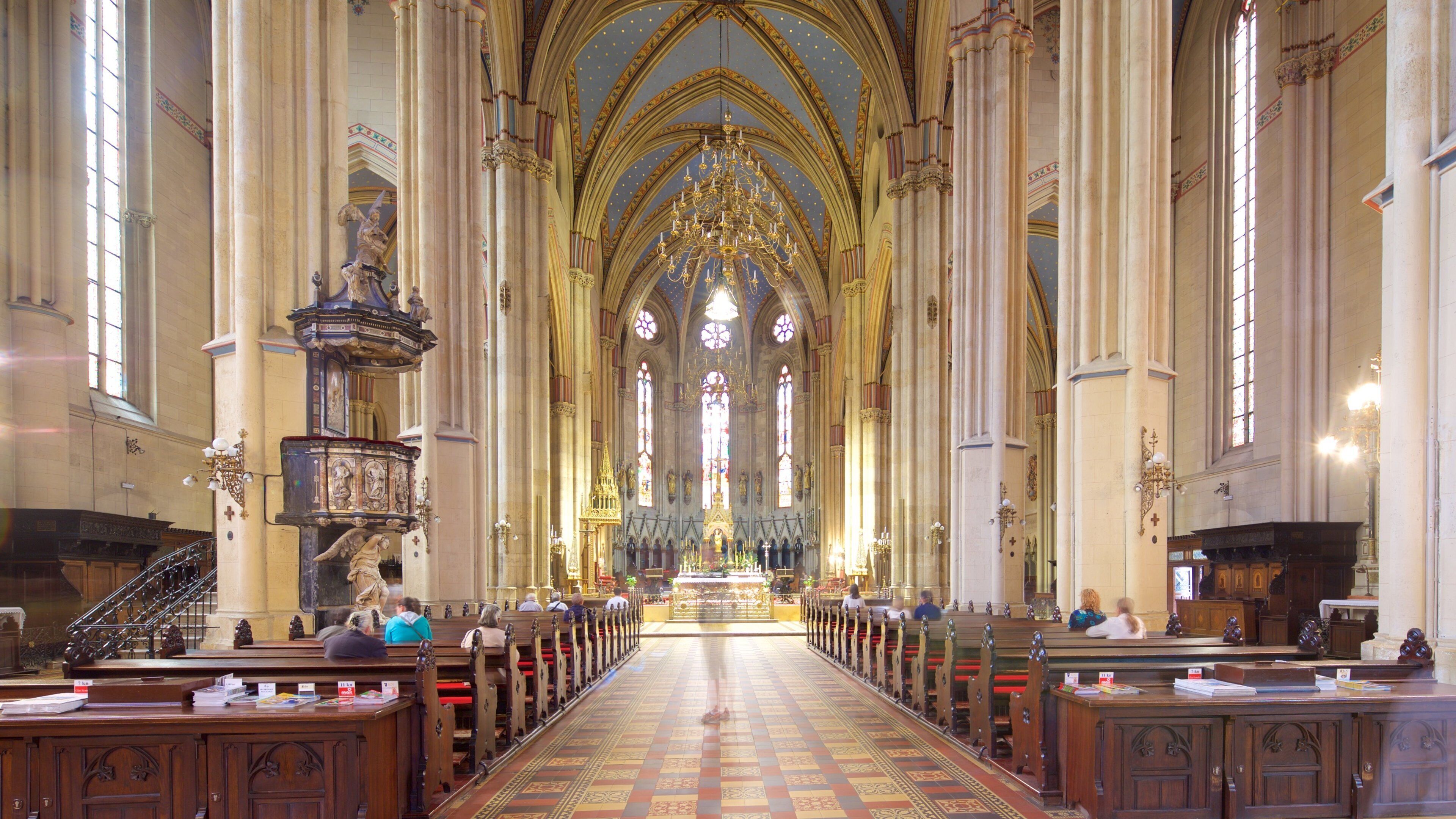 Zagreb Cathedral featuring a church or cathedral and interior views