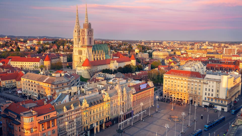 Zagreb, Croatia. Aerial cityscape image of Zagreb capital city of Croatia at sunset.