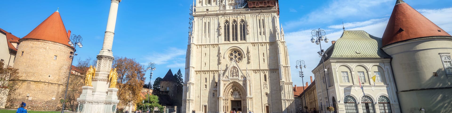 Cathedral and Blessed Virgin Mary monument in Zagreb. Croatia