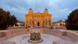 Croatian National Theatre which includes heritage architecture, theater scenes and night scenes