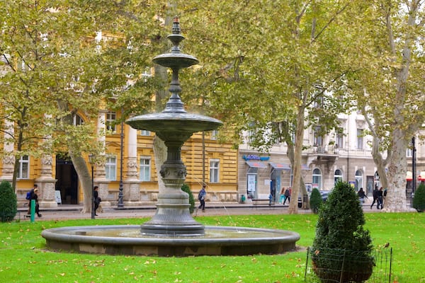 Zrinjevac mostrando una fuente, un jardín y una ciudad
