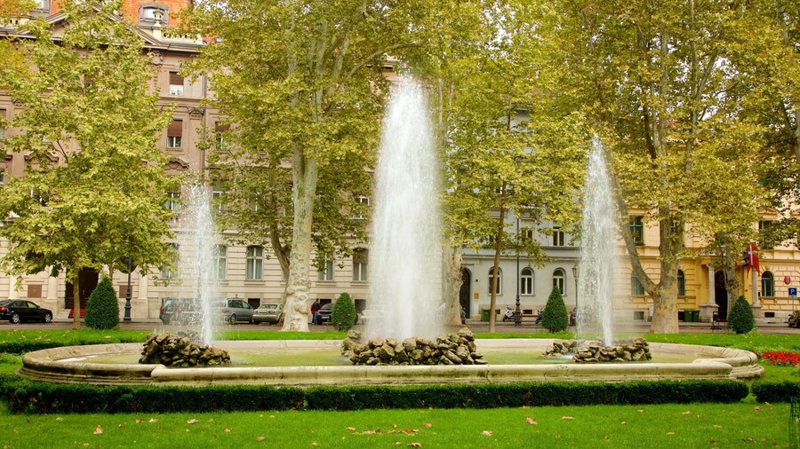 Zrinjevac showing a garden, a city and a fountain