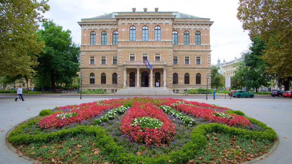 Strossmayer Gallery of Old Masters showing flowers and heritage architecture