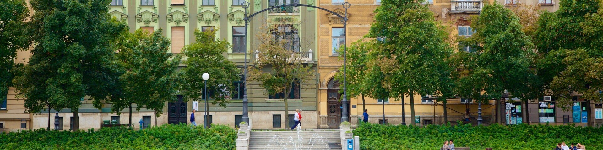 King Tomislav Square showing a park, a city and a fountain