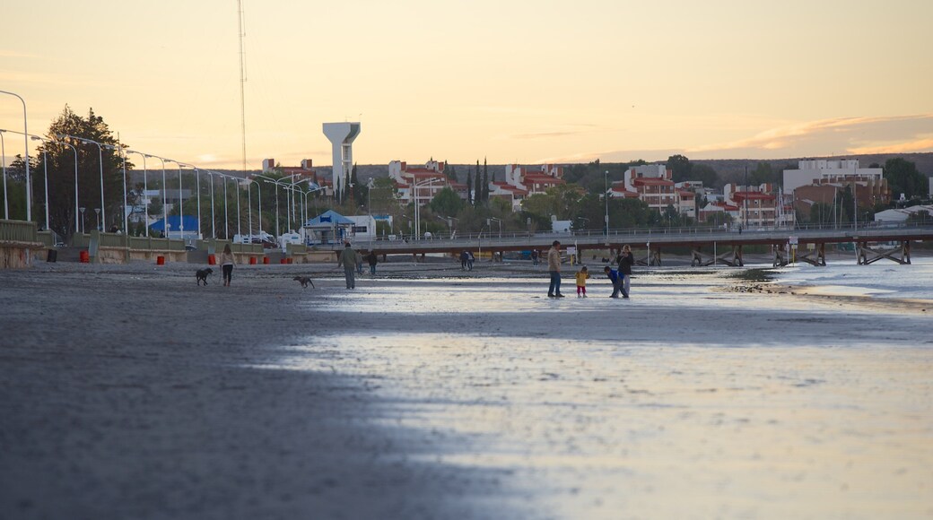 Puerto Madryn Beach showing a sunset and a sandy beach