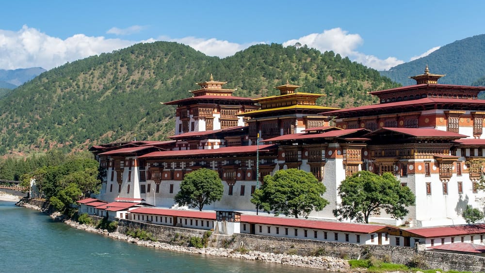 Punakha Dzong - Bhutan. Panoramic view of Punakha Dzong Fortress known as the Queen of Dzongs