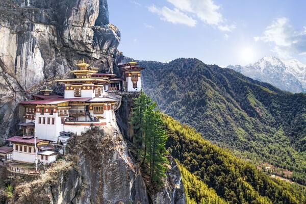 Taktshang Goemba or Tiger's nest Temple or Tiger's nest monastery the beautiful buddhist temple.The most sacred place in Bhutan is located on the high cliff mountain with sky of Paro valley, Bhutan.