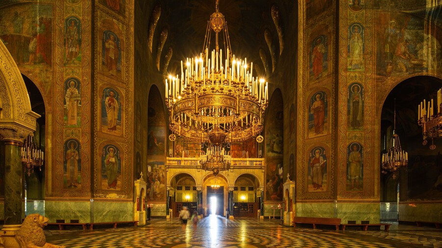 Alexander Nevski Cathedral which includes heritage elements, a church or cathedral and interior views