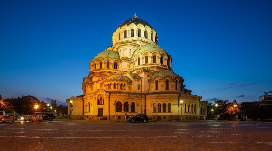 Alexander Nevski Cathedral showing heritage architecture and night scenes